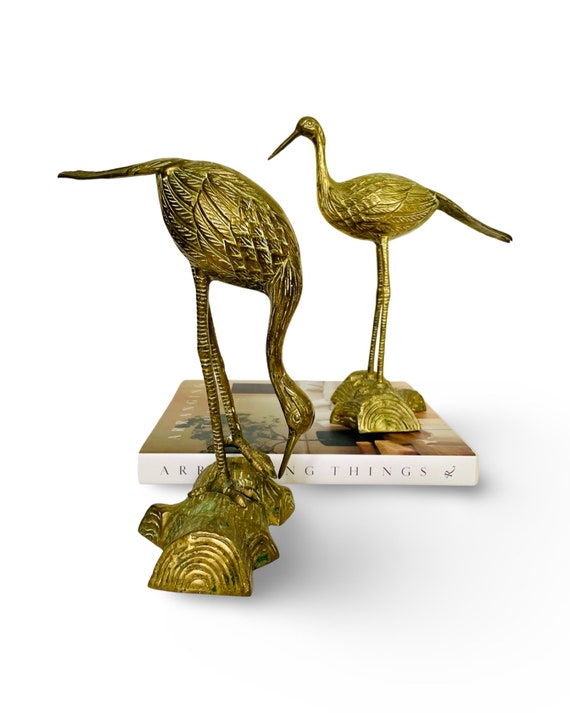 Pair of Vintage Solid Brass Heron / Crane Birds