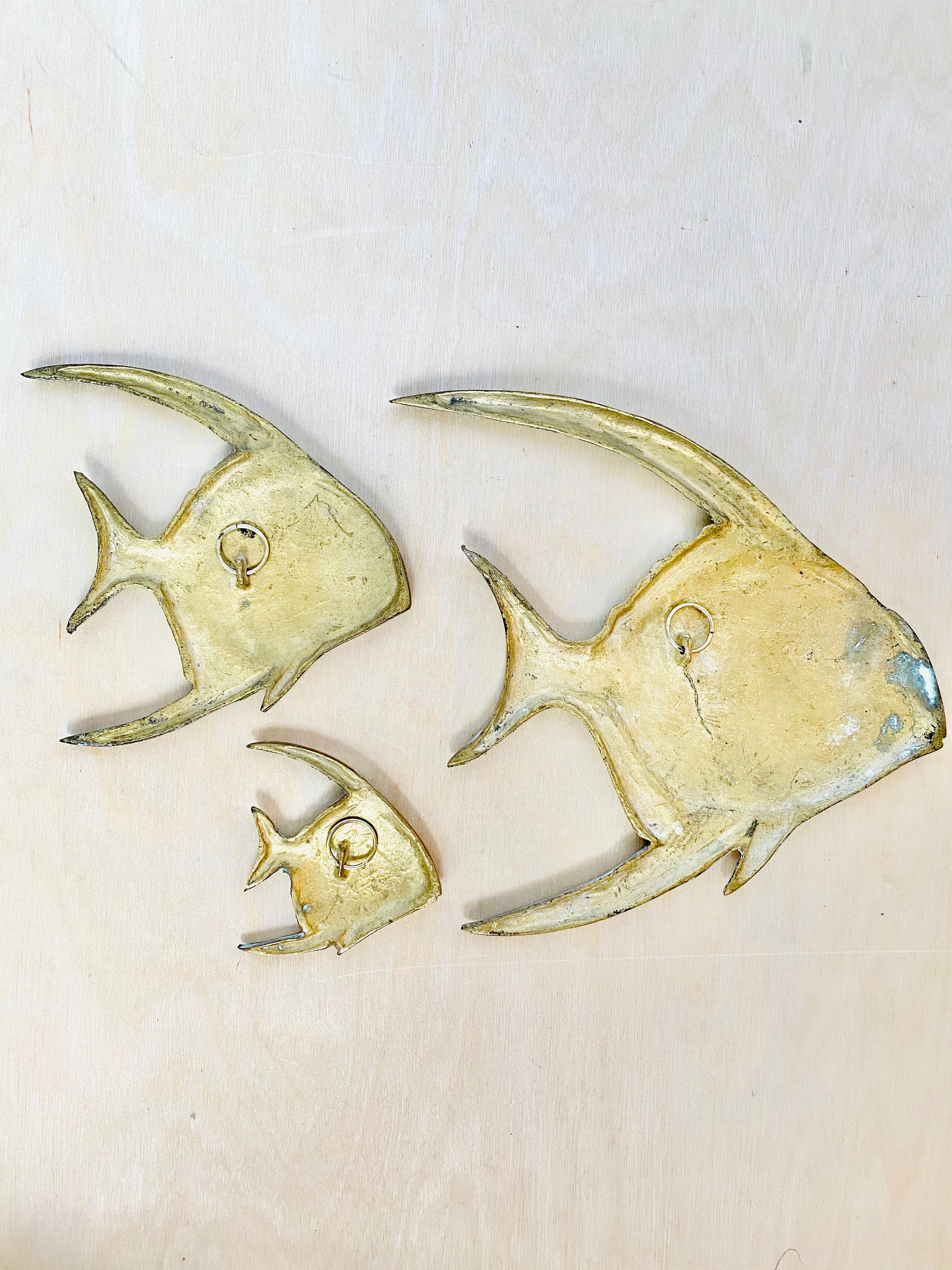 3 Piece Set of Vintage Mid-Century Brass Fish Wall Decor