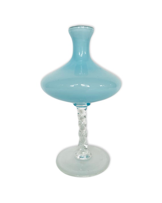 Vintage Blue Opaline Murano Glass Pedestal Perfume Decanter