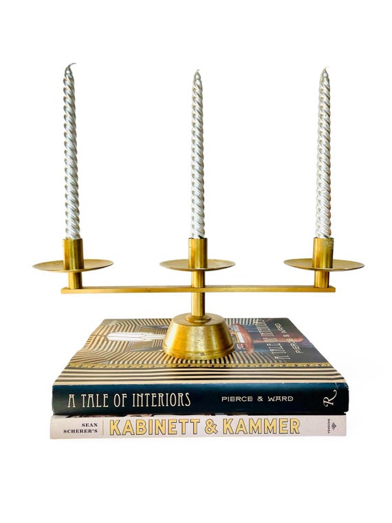 Vintage Mid-Century Triple Brass Candelabra