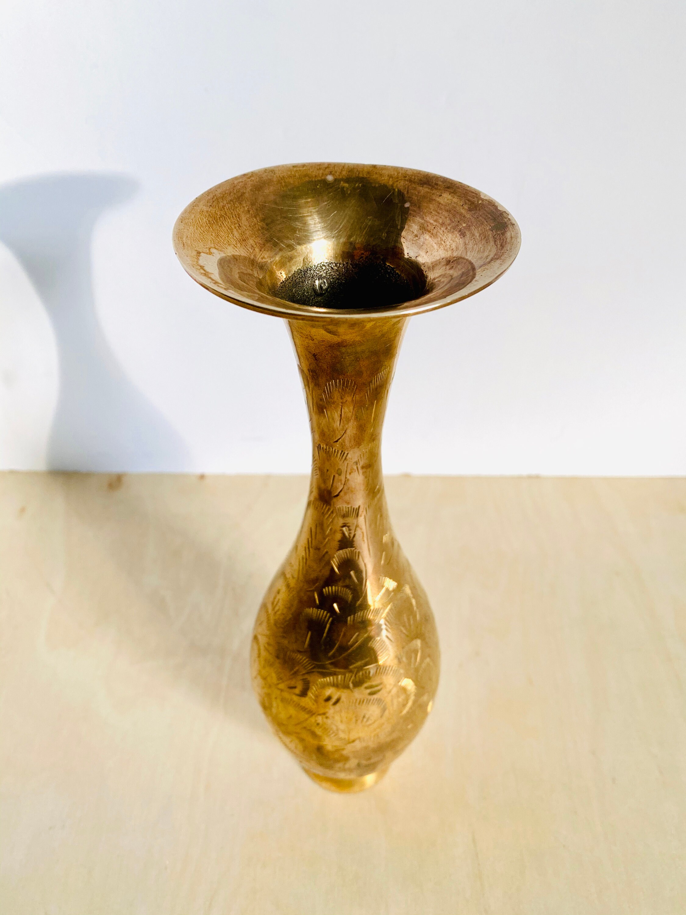 Vintage Etched Brass Vase, Made in India