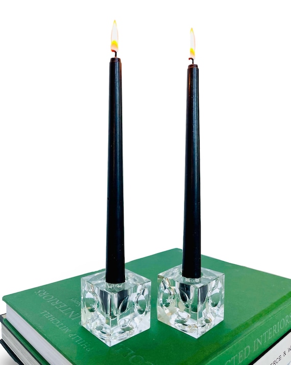 Pair of Vintage I.W. Rice Dimpled Lucite Ice Cube Candleholders