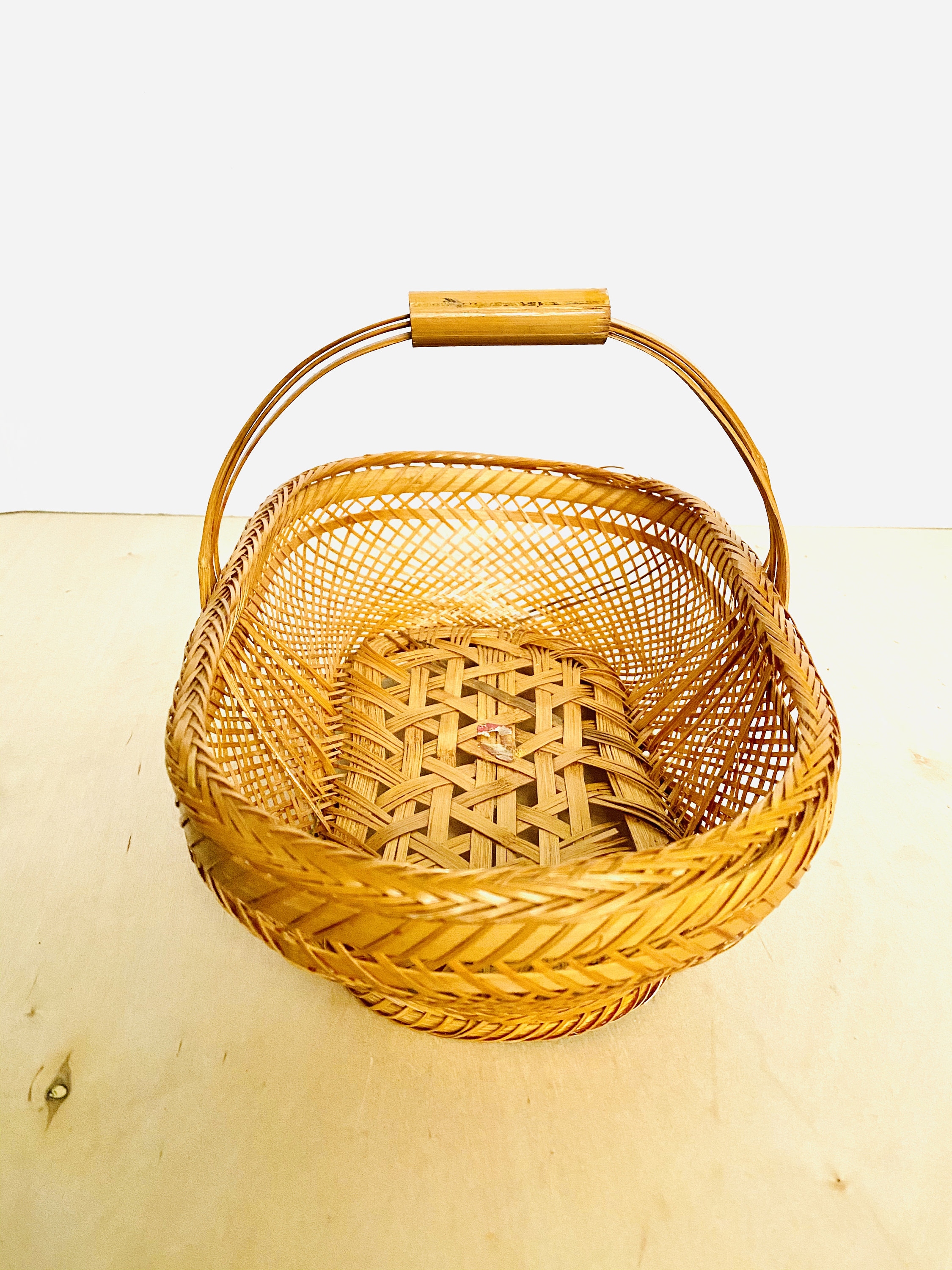Set of 2 Vintage Wicker Bamboo Baskets