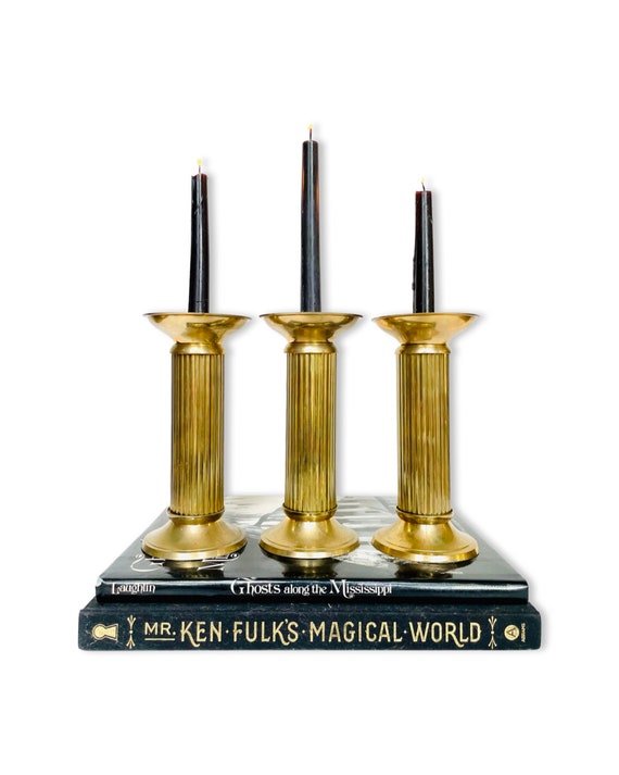 Set of 3 Vintage Classic Doric Column Style Brass Candlestick Holders