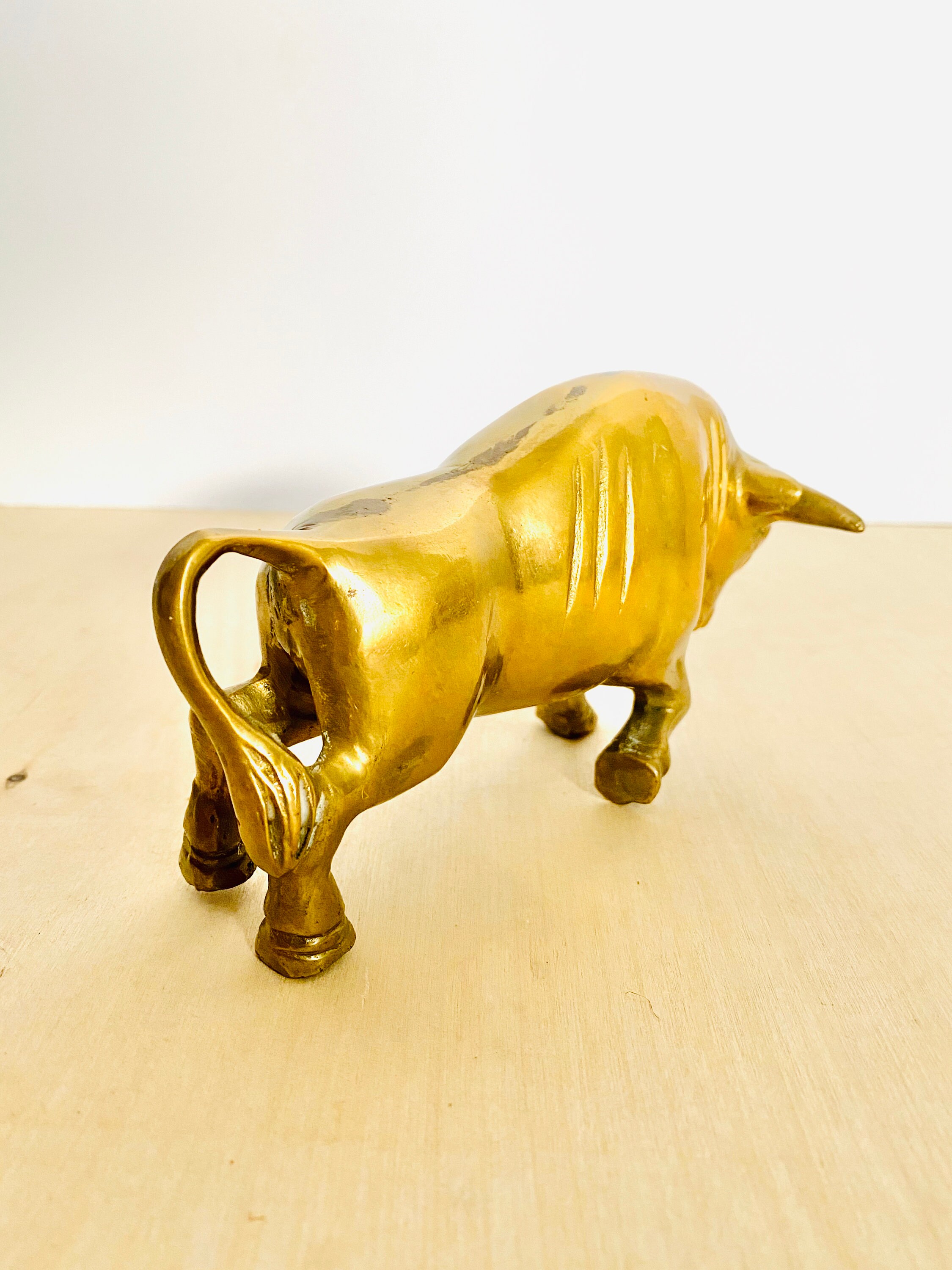 Vintage MidCentury Solid Brass Bull