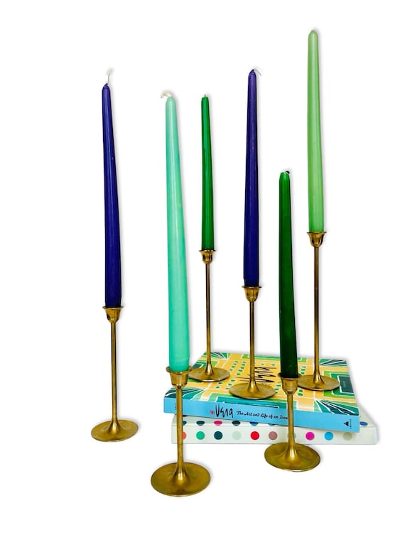 Set of 6 Mid-Century Modern Brass Tulip Candlestick Candle Holders