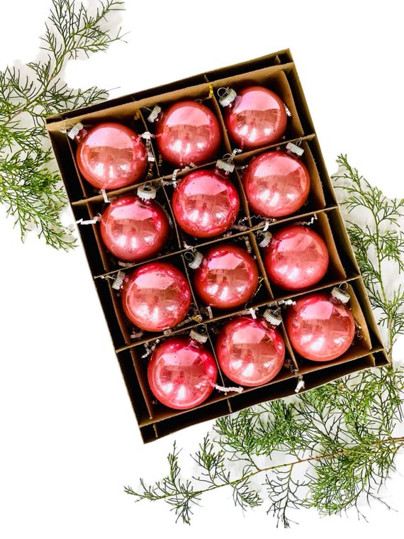 Vintage Pink Shiny Brite Ornaments – Set of 12 in Original Packaging
