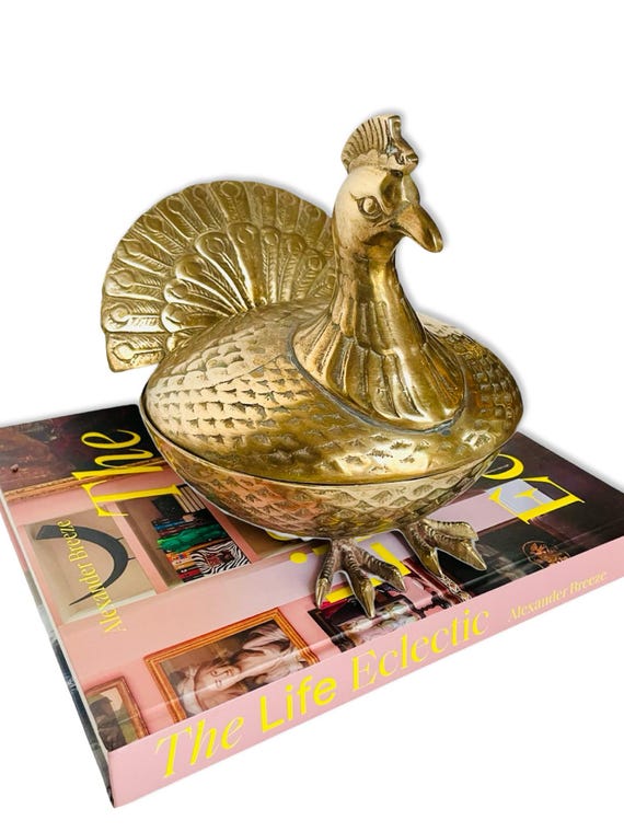 Vintage Peacock Brass Trinket Box
