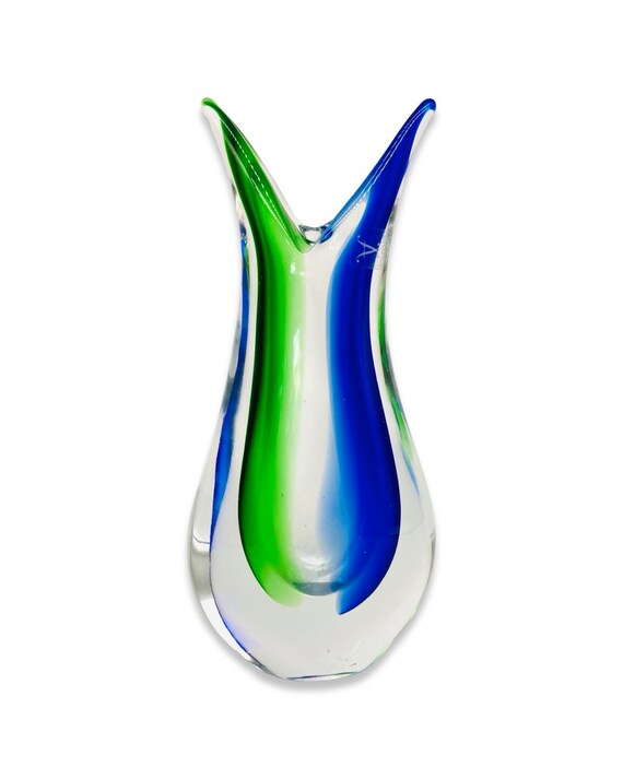 Fornace Mian Sbruffi Blue and Green Murano Glass Vase