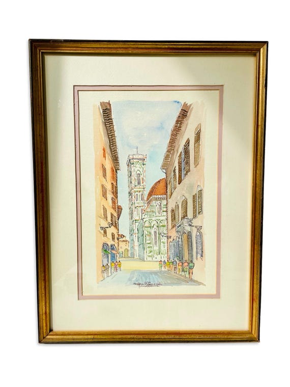 Vintage Original Signed Ink & Watercolor of Cathedral of Santa Maria del Fiore Duomo in Florence/Firenze Italy
