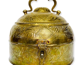 Vintage gehämmert Massiv Messing Klapp Brotkasten für Chapati / Roti