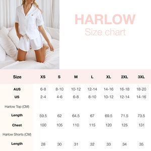 May include: Size chart for a white top and shorts set. The chart shows measurements in inches and centimeters for sizes XS to 3XL. The chart includes measurements for length, chest, waist (stretched), and hip.