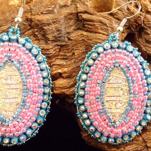 Hand Beaded Baby Blue and Pink Earrings - Anishinaabe/Ojibwe Made- Free Shipping