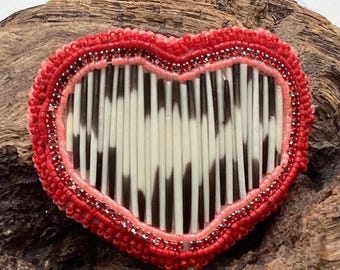 Hand Beaded and Quilled Red Heart Barrette – Ojibwe Anishinaabe Artisan Design
