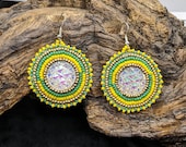 Green and Yellow Shimmering Earrings- Anishinaabe/ Ojibwe Made