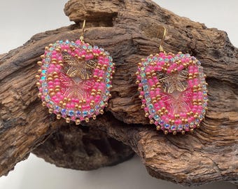 Small Hand Beaded Butterfly Earrings: Anishinaabe Ojibwe Beadwork