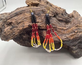 Fire Color Dangle Earrings – Anishinaabe/Ojibwe Beadwork