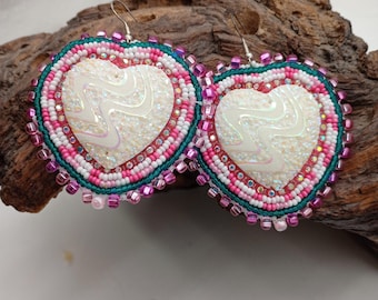 Hypnotizing Violet Shimmering Heart Earrings - Anishinaabe/Ojibwe Made