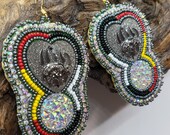 Hand Beaded earrings - Bear Claw and iridescent Centers - Ojibwe/Anishinaabe made - Free Shipping