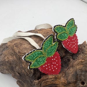 Hand Beaded Strawberry Braid Ties - Anishinaabe/Ojibwe Made - Free Shipping
