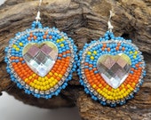 Shimmering iridescent heart shaped beaded earrings