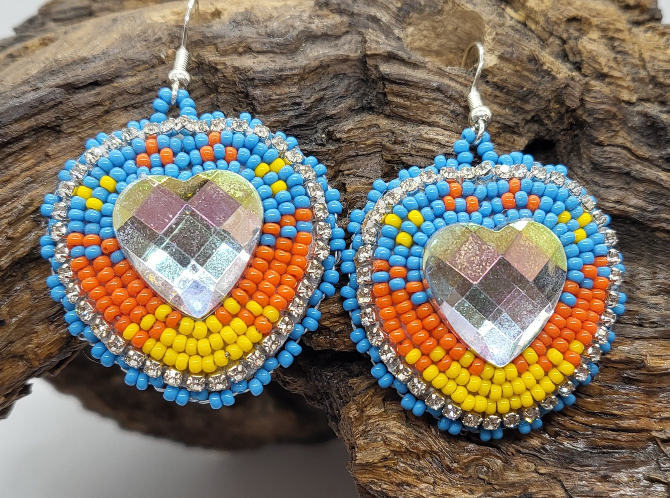Native american on sale beaded heart earrings