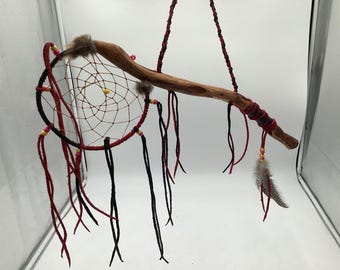 Red and Black Anishinaabe Dreamcatcher & Diamond Willow Dance Stick - Anishinaabe/Ojibwe made - Free Shipping