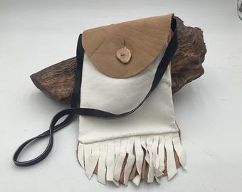 Hand Made Painted Leather Bag - Authentic Anishinaabe/Ojibwe Made - Free Shipping
