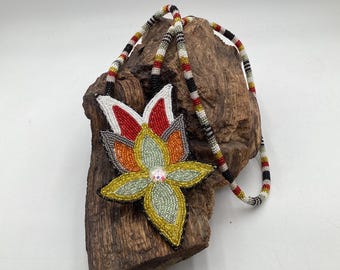 Beautiful Hand Beaded Floral Medallion - Authentic Anishinaabe/Ojibwe Beadwork - Free Shipping