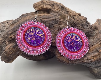 Iridescent Hand Beaded Earrings- Anishinaabe/Ojibwe Beadwork