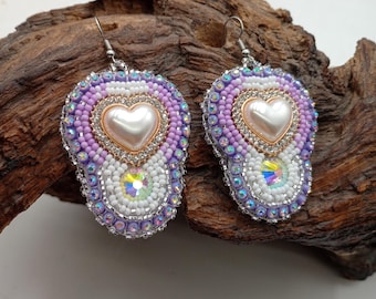 Unique Pearl Heart Earrings: Turquoise Accent