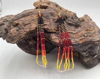 Hand Beaded Fringe Dangle Earrings - Authentic Anishinaabe/Ojibwe Beadwork