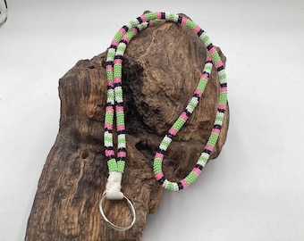 Lanyard Keychain Necklace - Hand Beaded - Anishinaabe/Ojibway Made- Free Shipping