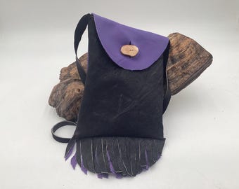 Hand Made Purple & Black Leather Bag - Authentic Anishinaabe/Ojibwe Made - Free Shipping