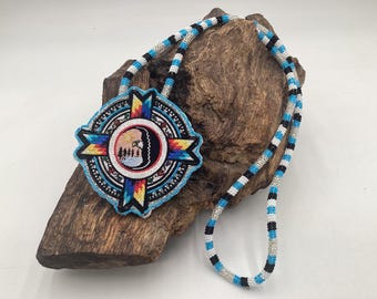 Beautiful Hand Beaded White Earth Nation Medallion - Authentic Anishinaabe/Ojibwe Beadwork - Free Shipping
