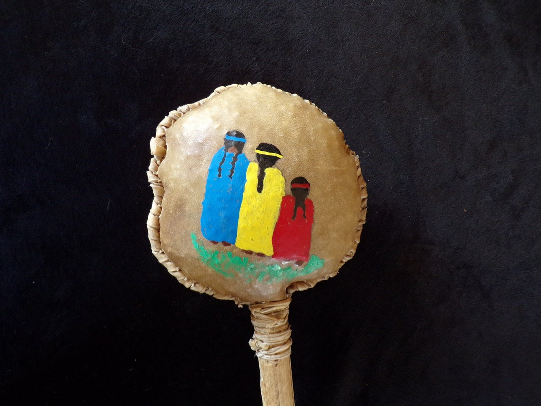 Hand Painted Rawhide Dance Rattle ojibwe/anishinaabe Made Etsy
