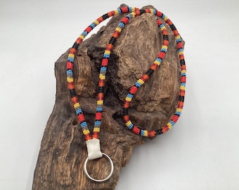 Lanyard Keychain Necklace - Hand Beaded - Anishinaabe/Ojibway Made- Free Shipping