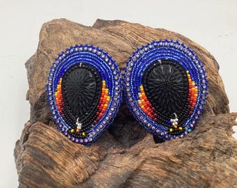 Large Hand Beaded Earrings - Anishinaabe/Ojibwe Beadwork