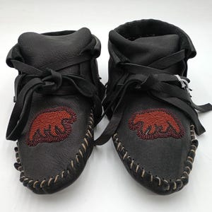 Hand Sewn Buffalo Leather Adult Moccasins - Ojibwe/Anishinaabe Made - Free Shipping