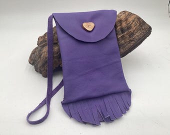 Hand Made Purple Leather Bag - Authentic Anishinaabe/Ojibwe Made - Free Shipping