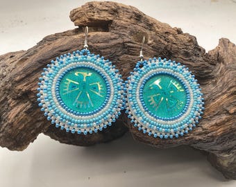 Blue Shimmering Hand Beaded Earrings- Anishinaabe/Ojibwe Beadwork