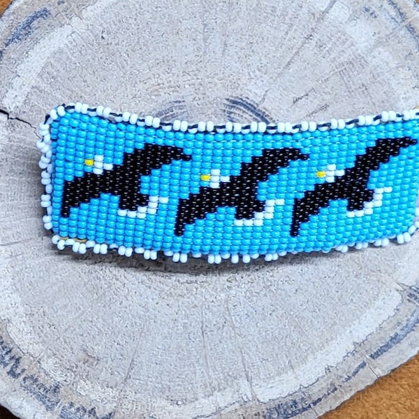 Hand Beaded "3 Eagles" Barrette - Ojibwe/Anishinaabe Made - Free Shipping