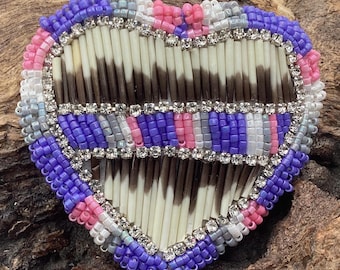Hand Beaded and Quilled Heart Barrette – Ojibwe Anishinaabe Artisan Design