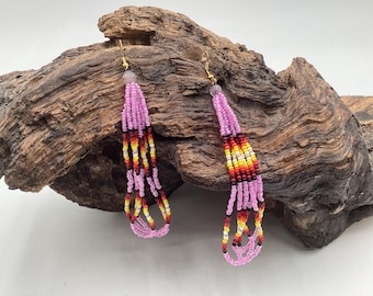 Hand Beaded Fringe Dangle Earrings - Authentic Anishinaabe/Ojibwe Beadwork