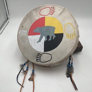 Hand Crafted/Painted Leather Hand Drum – Anishinaabe/Ojibwe Made
