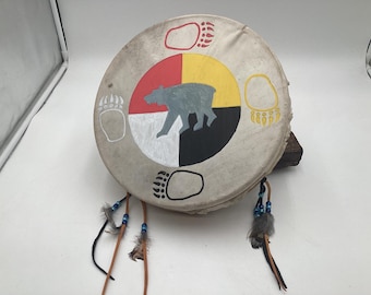 Hand Crafted/Painted Leather Hand Drum – Anishinaabe/Ojibwe Made