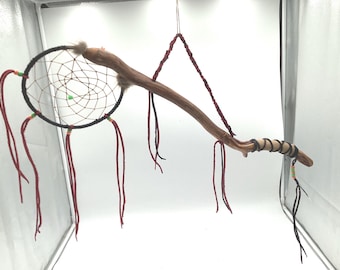 Red and Black Anishinaabe Dreamcatcher & Diamond Willow Dance Stick - Anishinaabe/Ojibwe made - Free Shipping