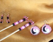 Hair Sticks and Earrings Set - Ojibwe/Anishinaabe Beadwork