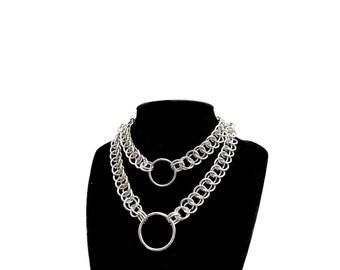 Custom hand made double o ring layer half persian chainmail necklace