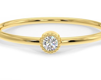 Dainty 14k Gold Diamond Solitaire Ring: Minimalist Bezel Engagement Ring